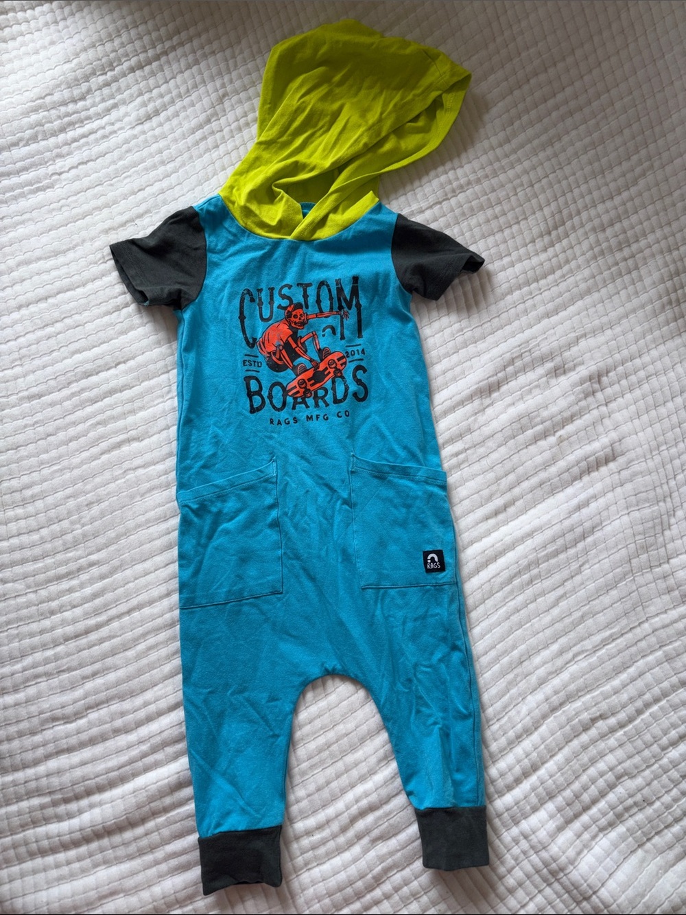 Custom Boards Turquoise & Lime Kids Hooded One-Piece Bodysuit